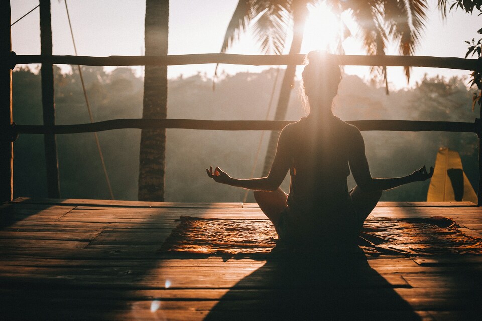 A women doing yoga
